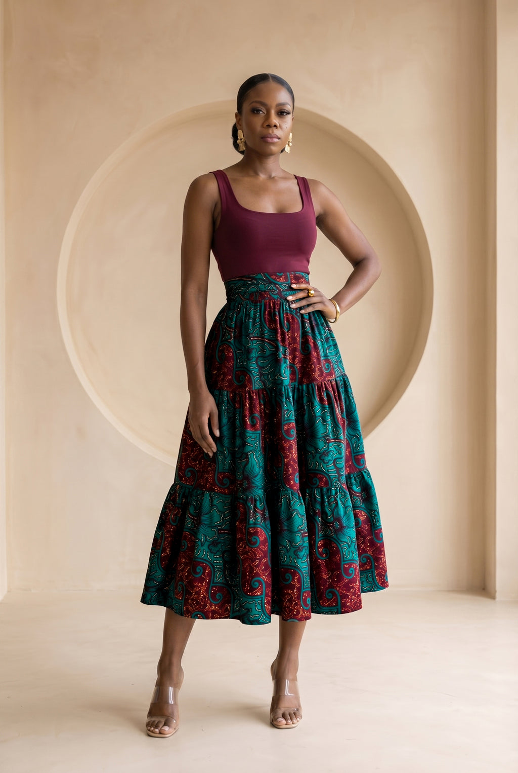 Ellmira Tiered Midi Skirt