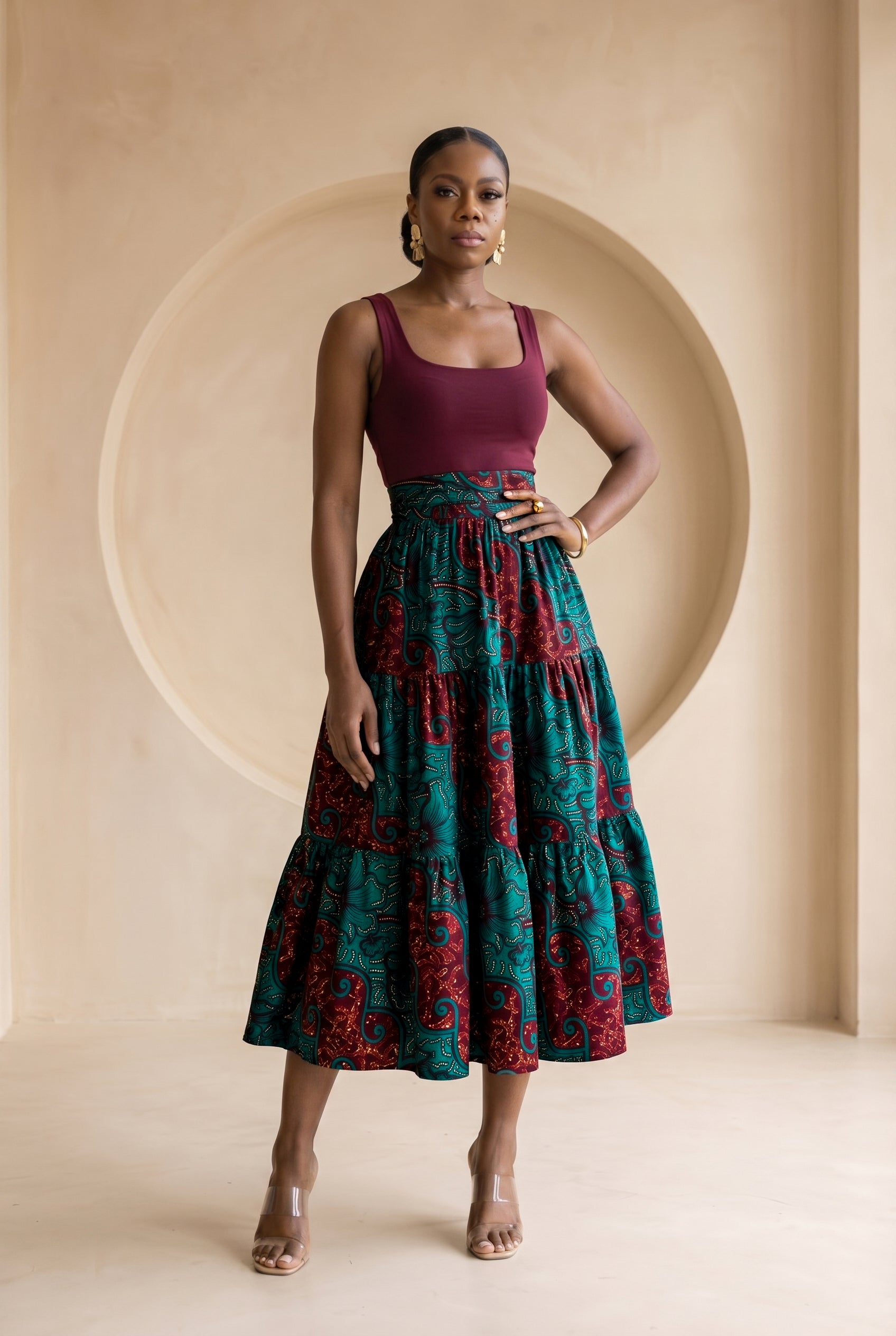 Ellmira Tiered Midi Skirt