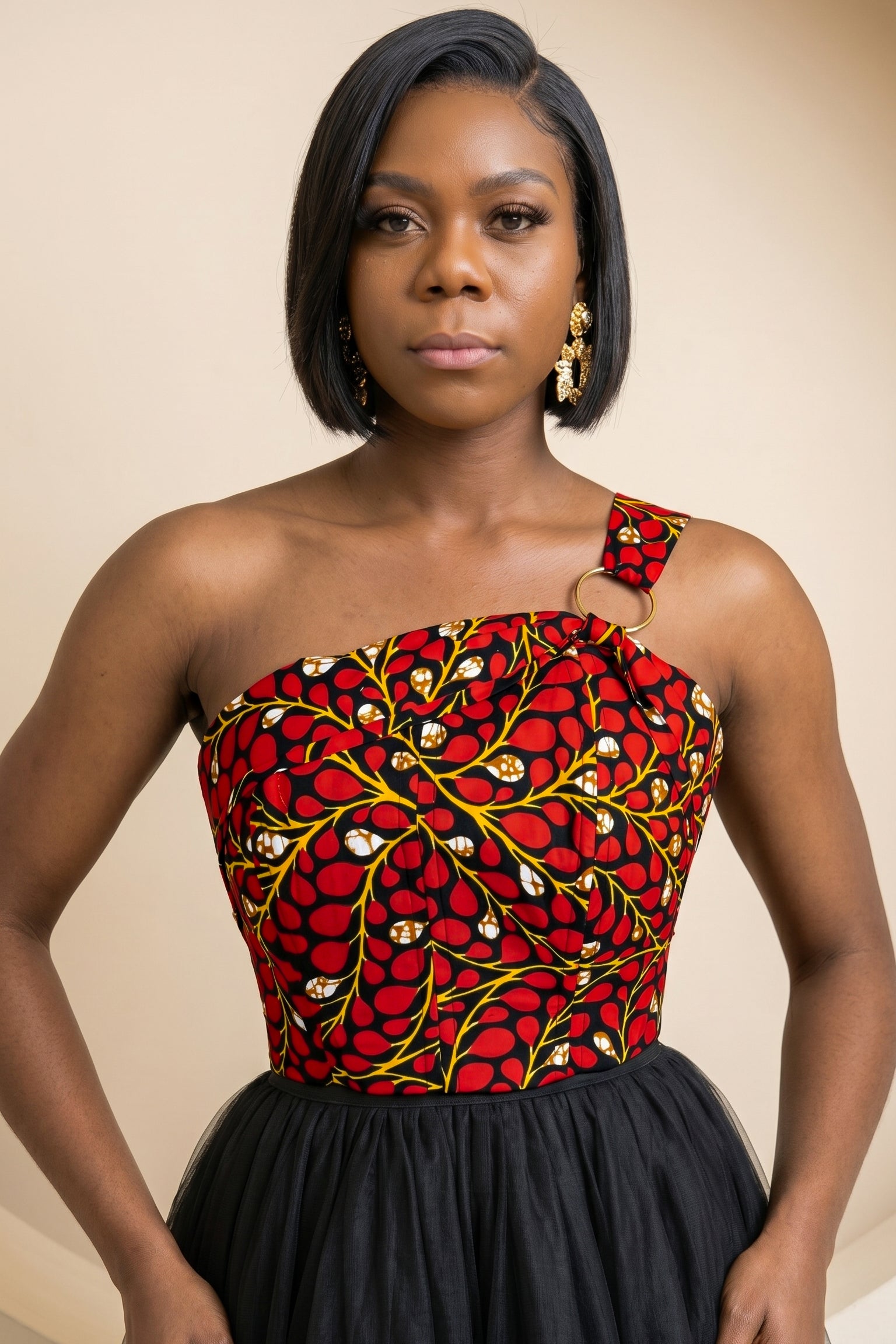 Ariselle One-Shoulder Print Corset