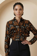 Oriva Print Ruffle Cropped Shirt