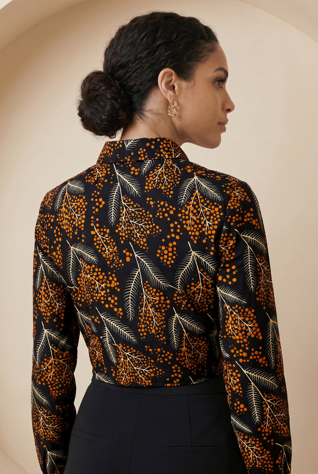 Oriva Print Ruffle Cropped Shirt