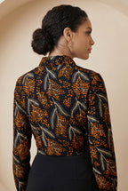 Oriva Print Ruffle Cropped Shirt