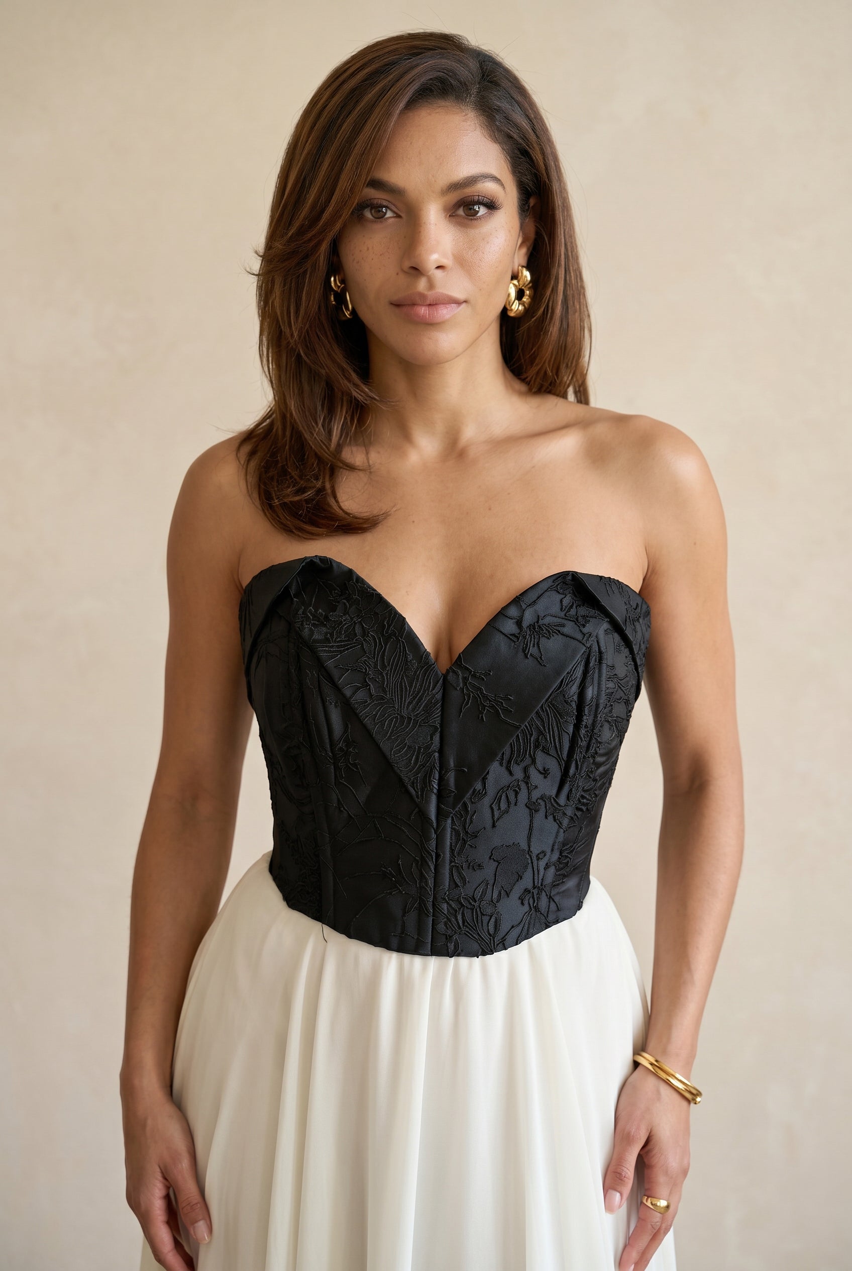 Bordeaux Floral Jacquard Bustier