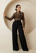 Oriva Print Ruffle Cropped Shirt
