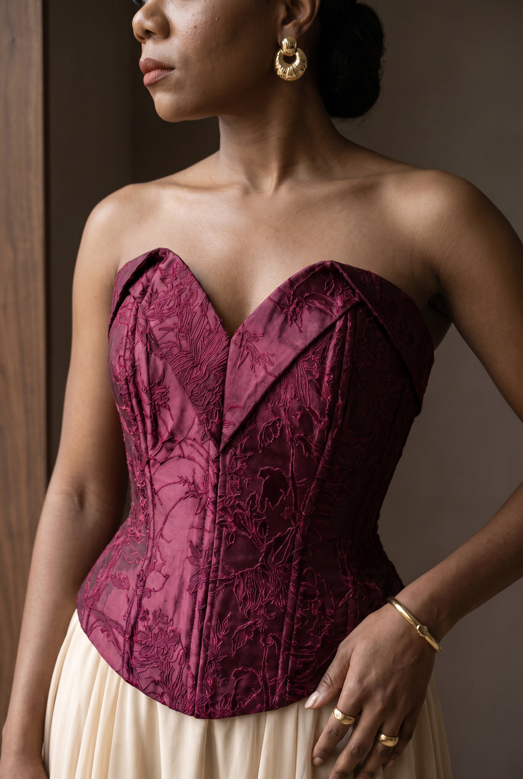 Bordeaux Floral Jacquard Corset