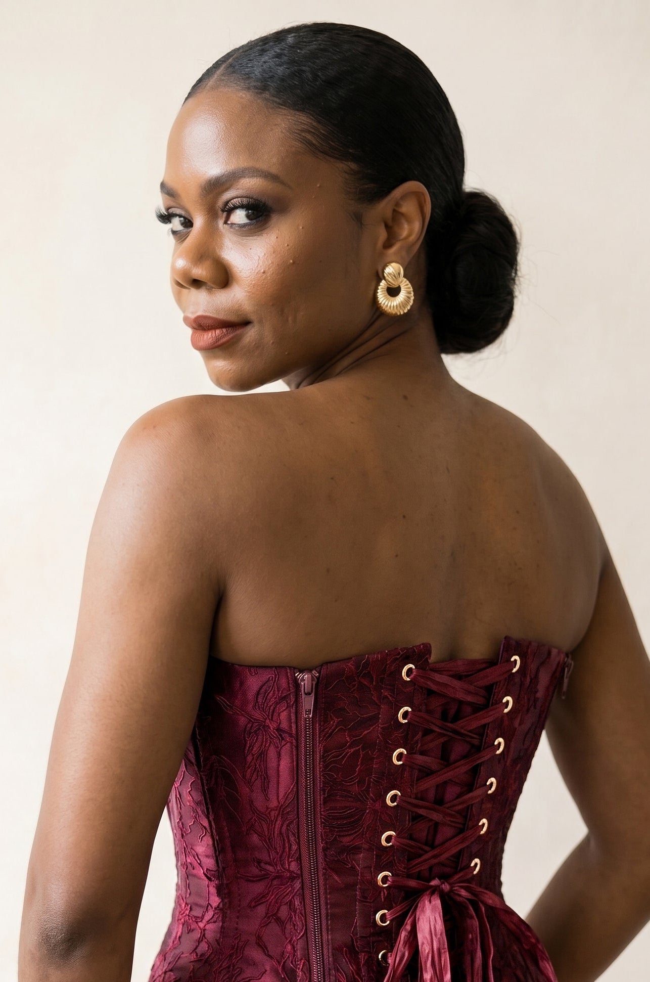 Bordeaux Floral Jacquard Corset