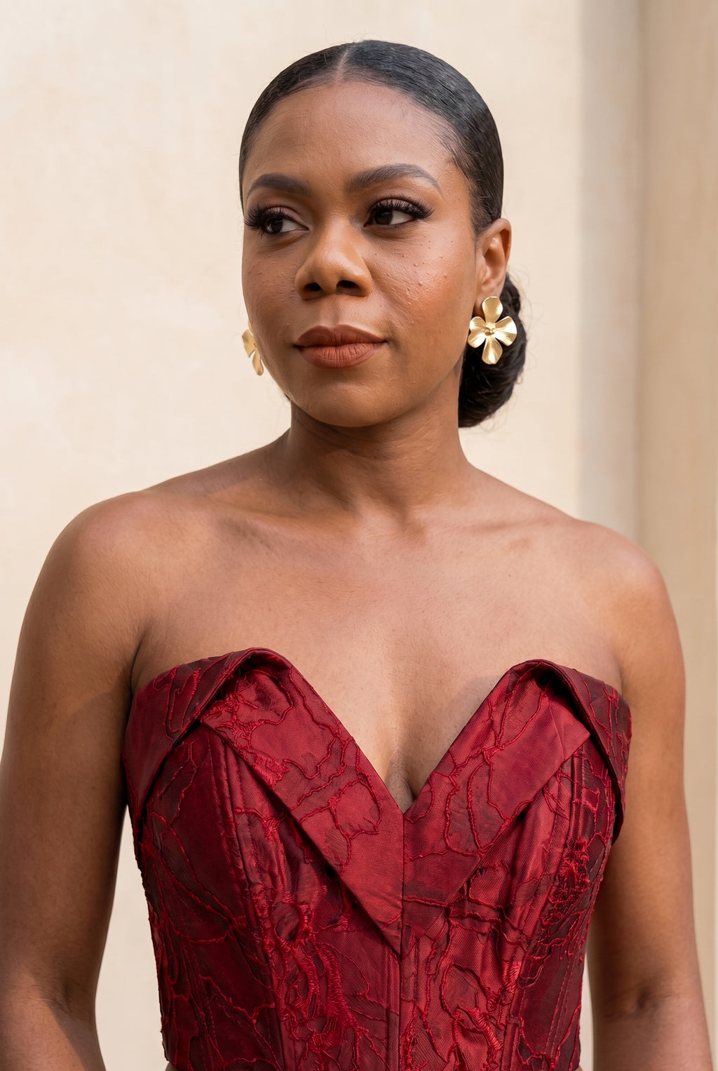 Deep Red Floral Jacquard Bustier