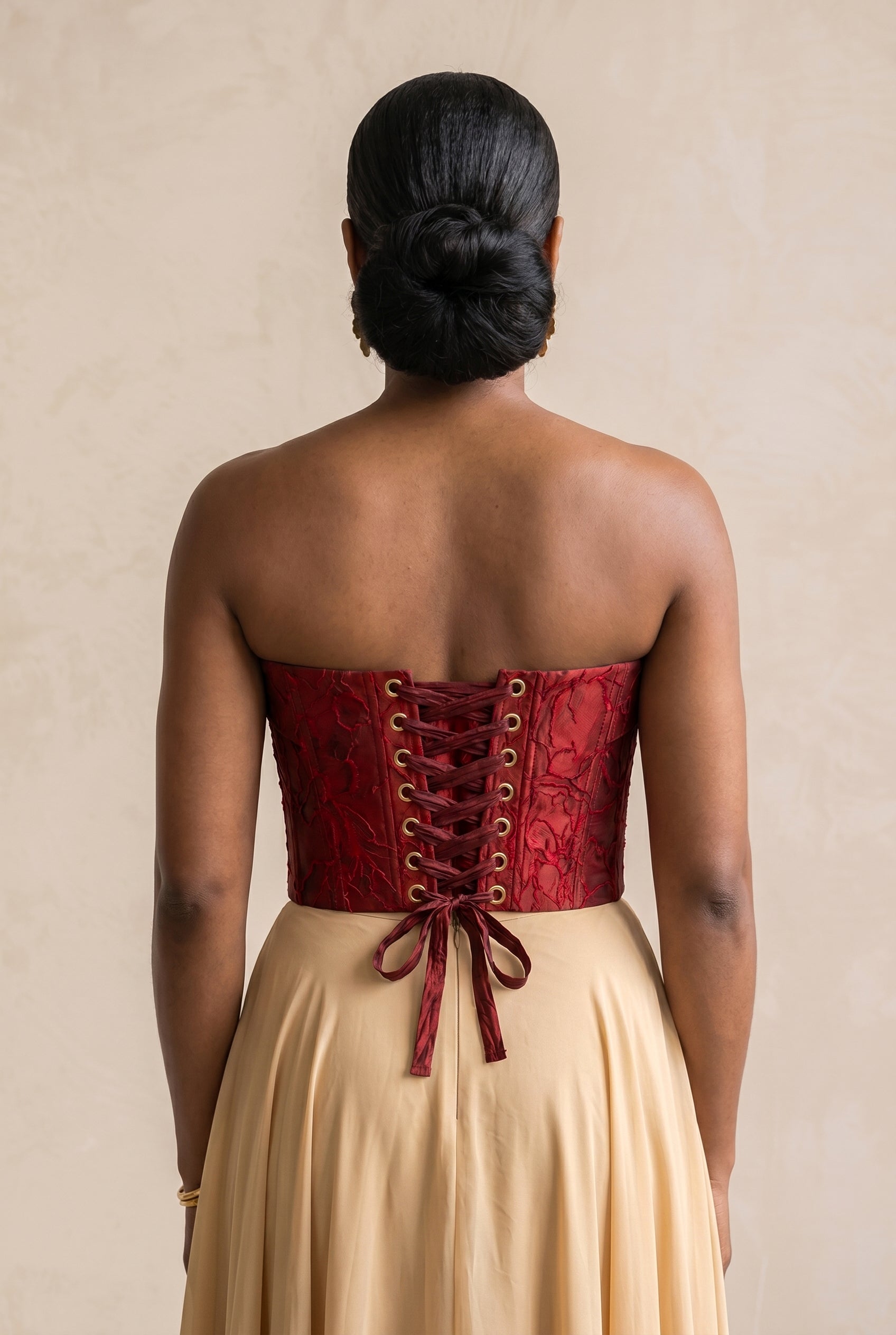Deep Red Floral Jacquard Bustier