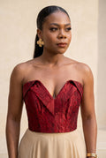 Deep Red Floral Jacquard Bustier