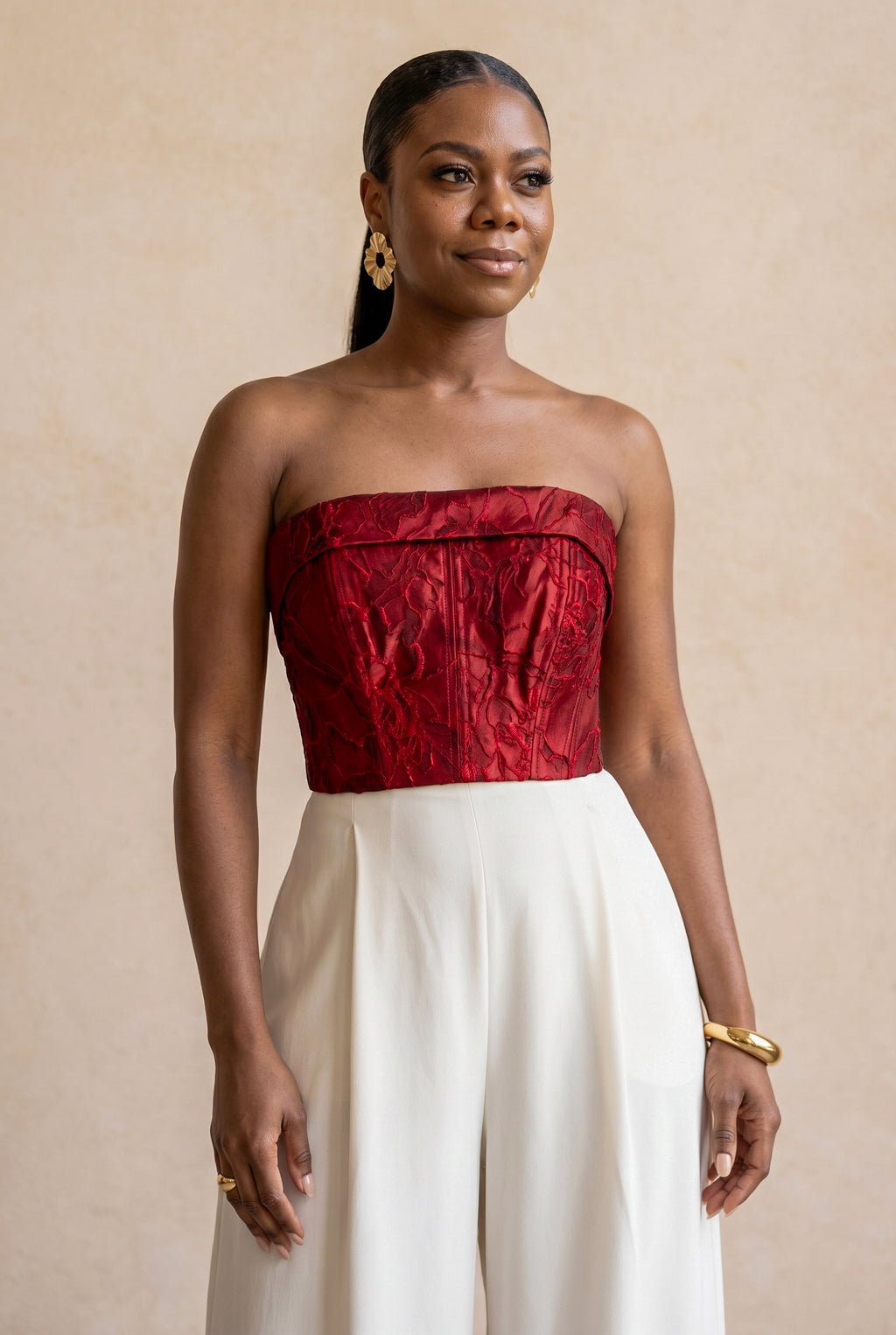Deep Red Jacquard Corset