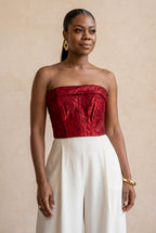 Deep Red Jacquard Corset