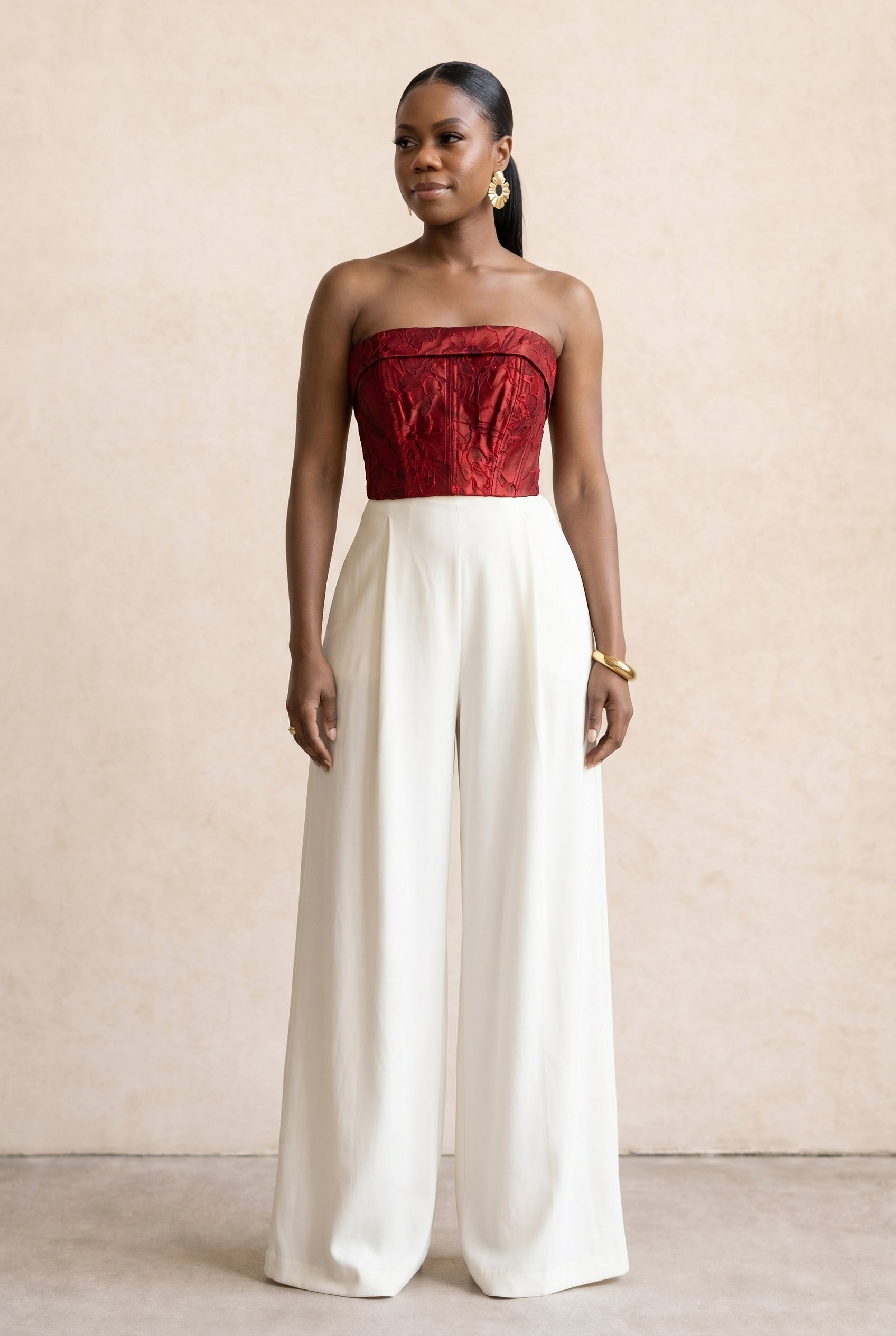 Deep Red Jacquard Corset