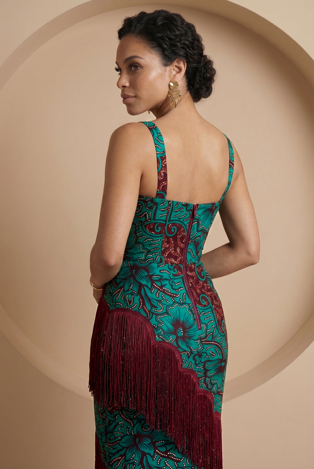 Ellmira Fringe Detail Strap Midi Dress