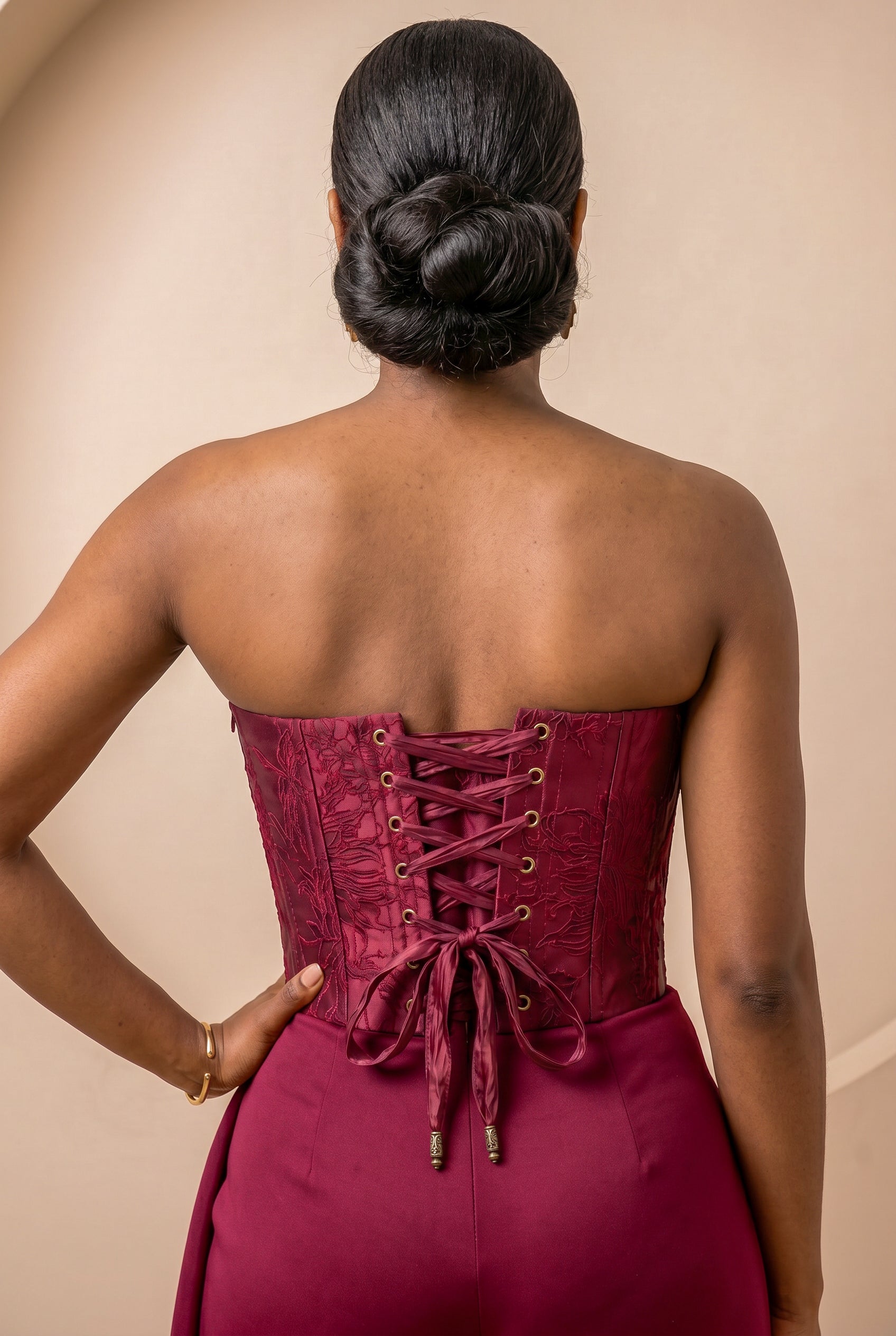 Bordeaux Floral Jacquard Bustier