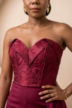 Bordeaux Floral Jacquard Bustier