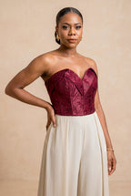 Bordeaux Floral Jacquard Bustier