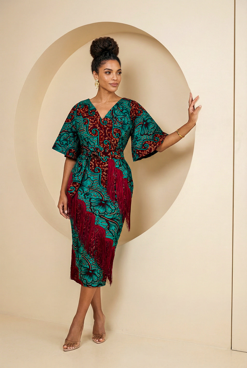 Ellmira Fringe Detail Midi Dress