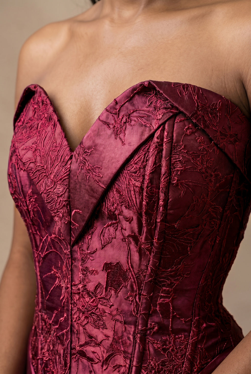 Bordeaux Floral Jacquard Corset