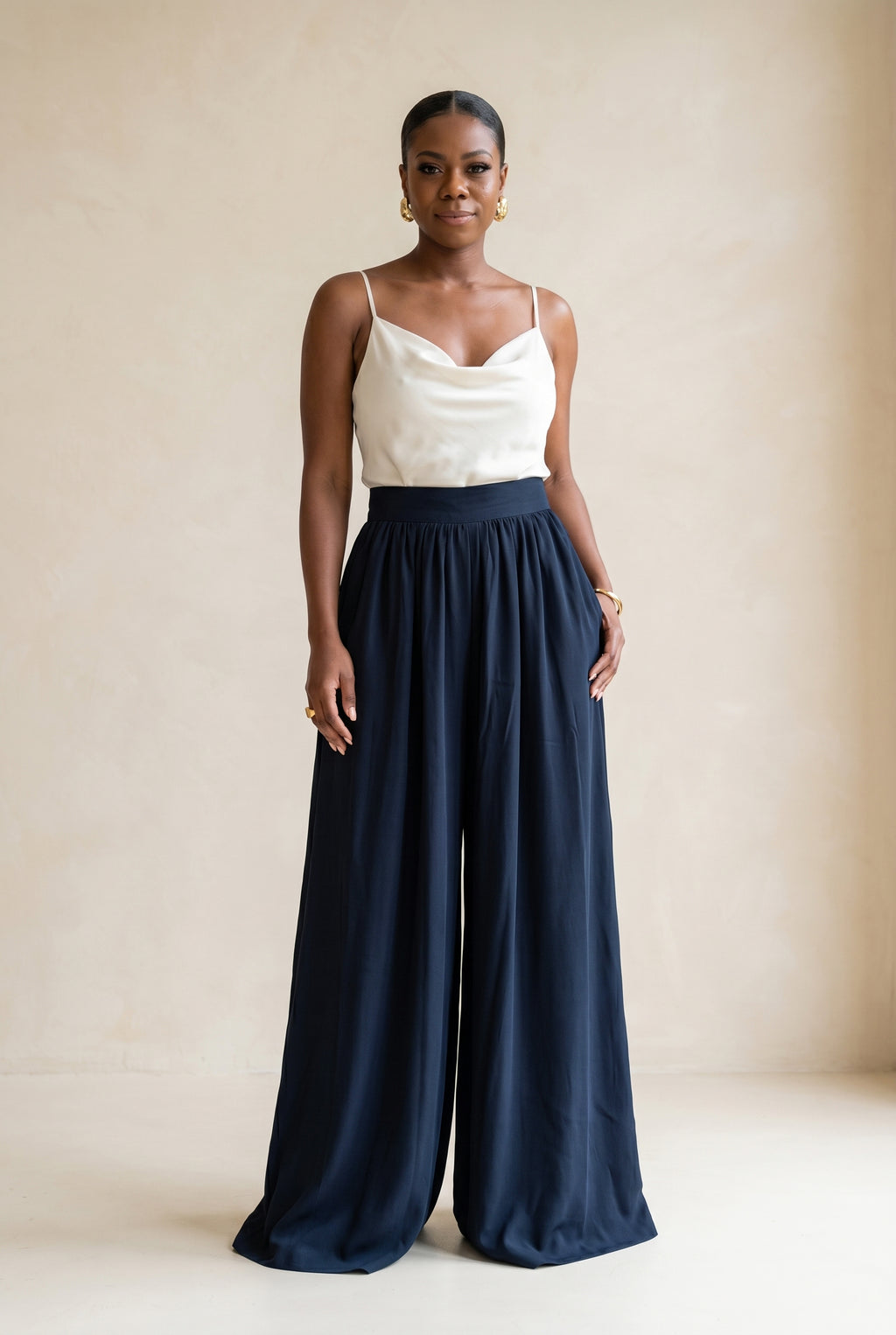 Deep Navy Fluid Palazzo Trousers