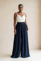 Deep Navy Fluid Palazzo Trousers