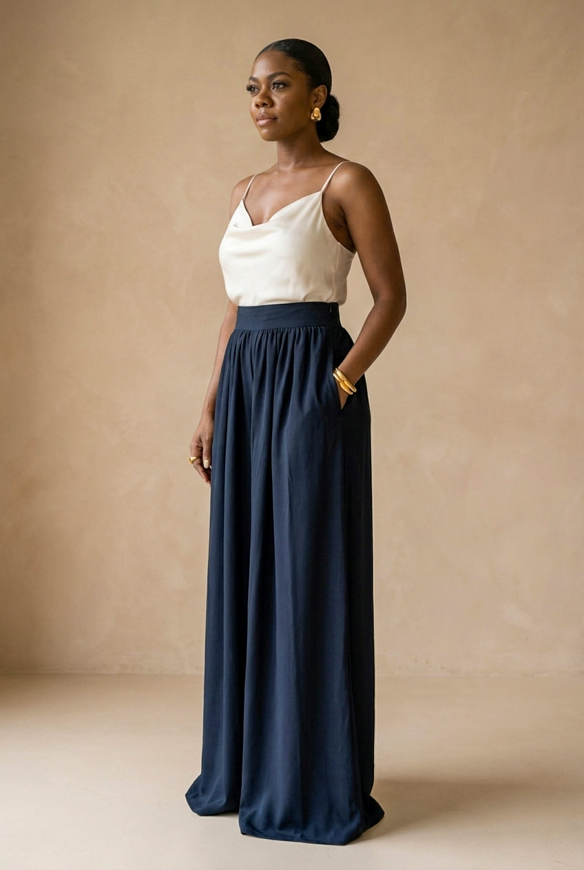 Deep Navy Fluid Palazzo Trousers
