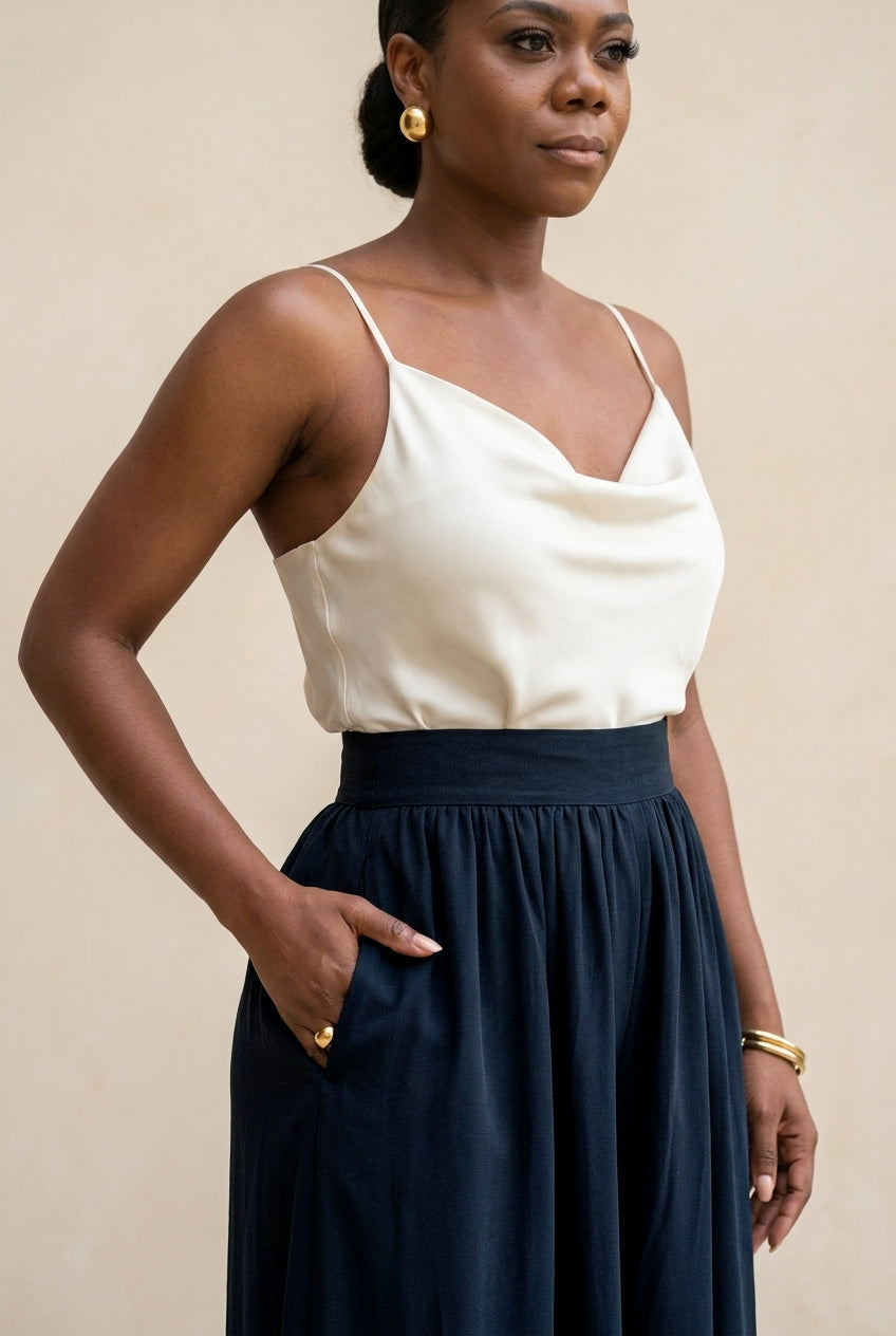 Deep Navy Fluid Palazzo Trousers