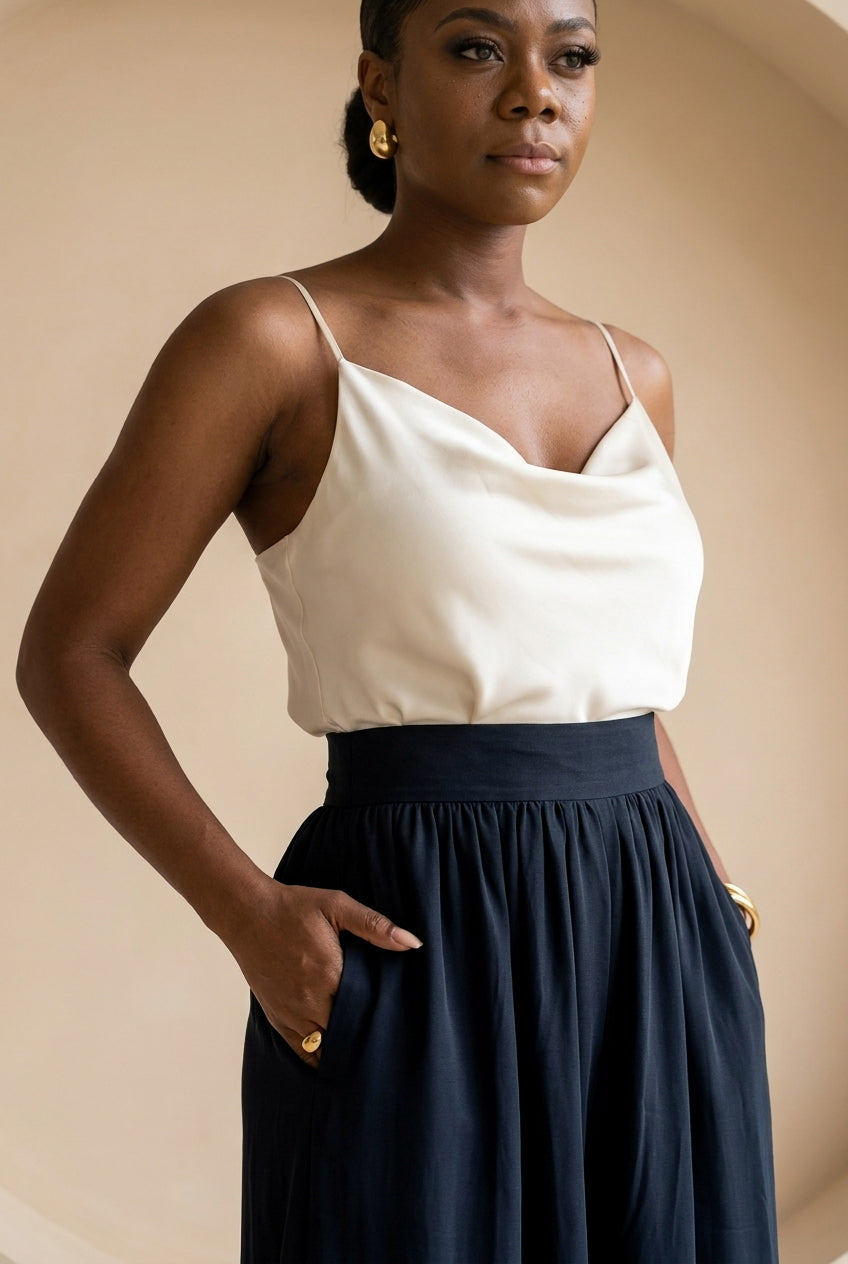 Deep Navy Fluid Palazzo Trousers