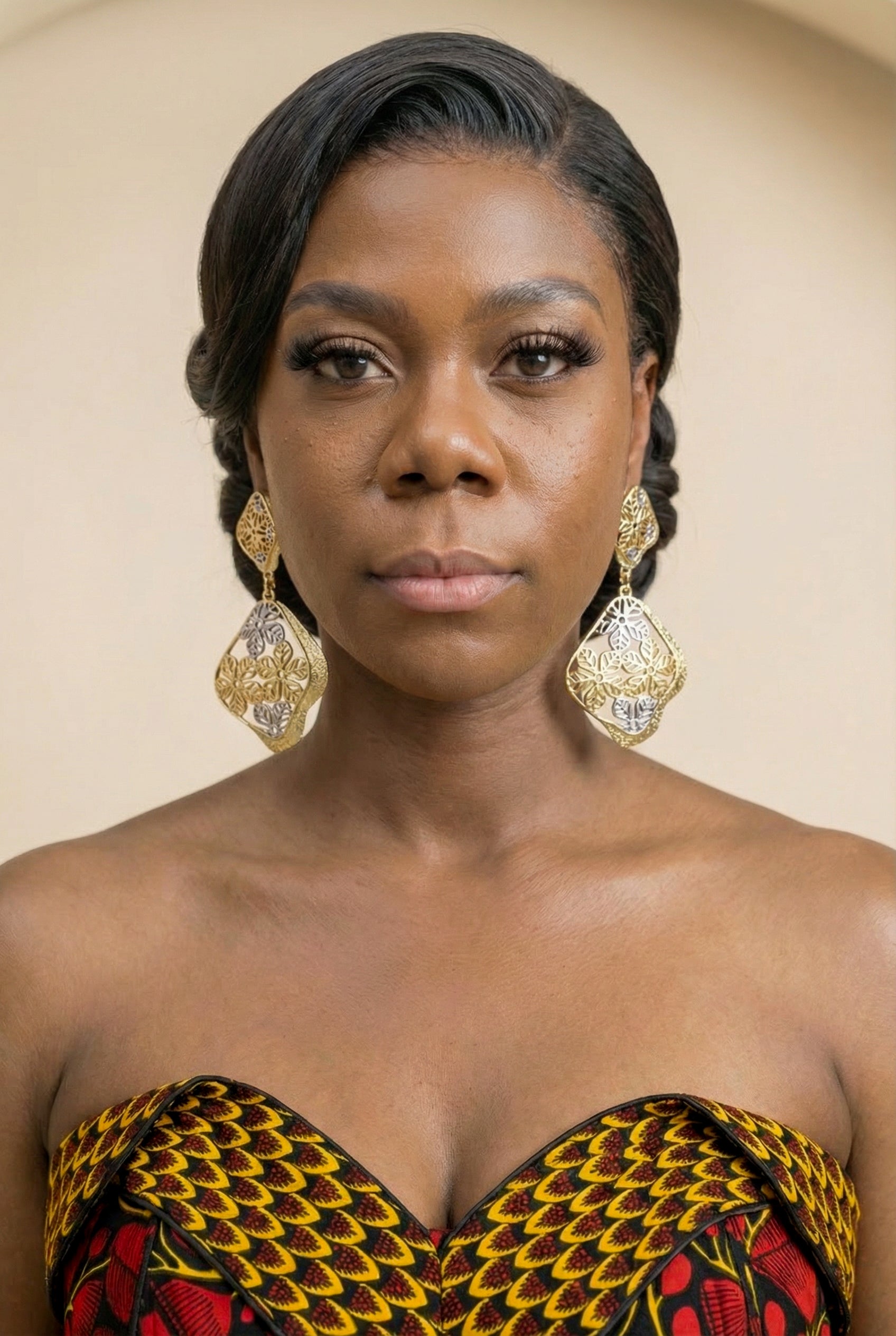 18k Gold-Plated Two-Tone Floral Drop Earrings