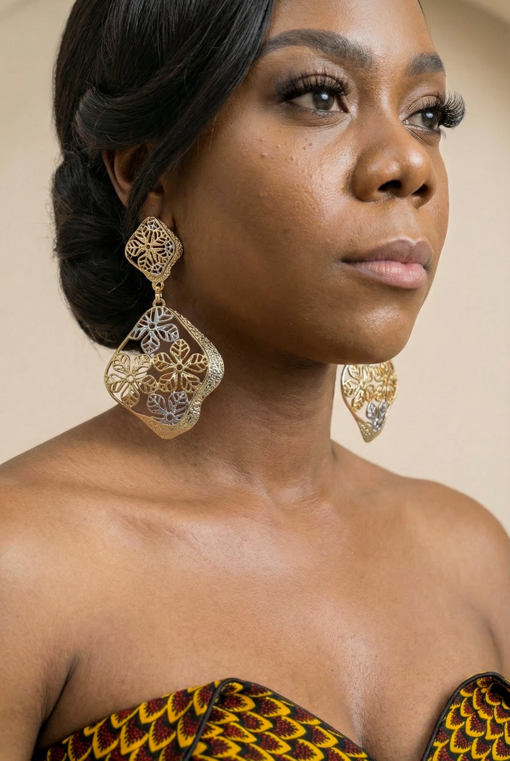 18k Gold-Plated Two-Tone Floral Drop Earrings