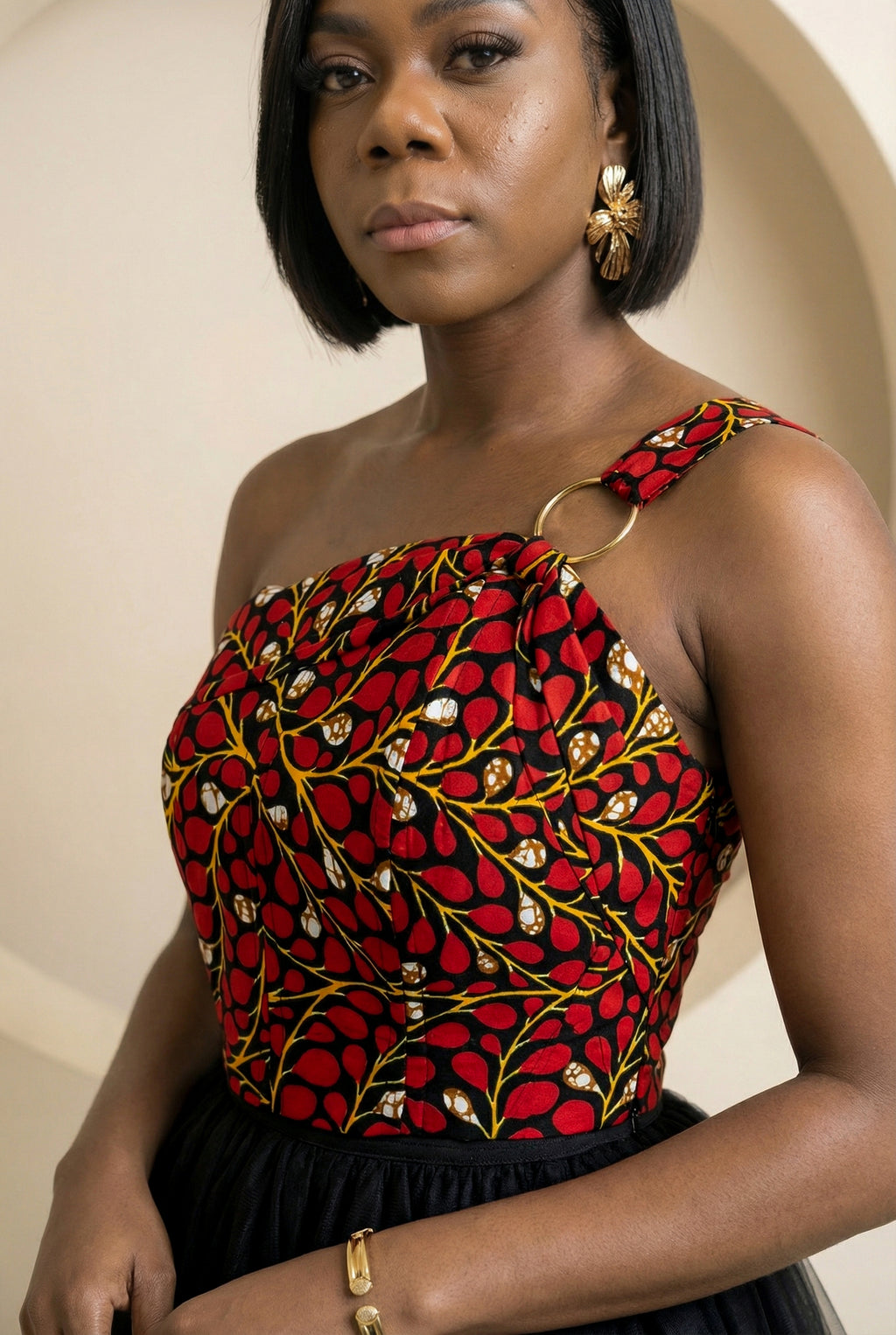 Ariselle One-Shoulder Print Corset