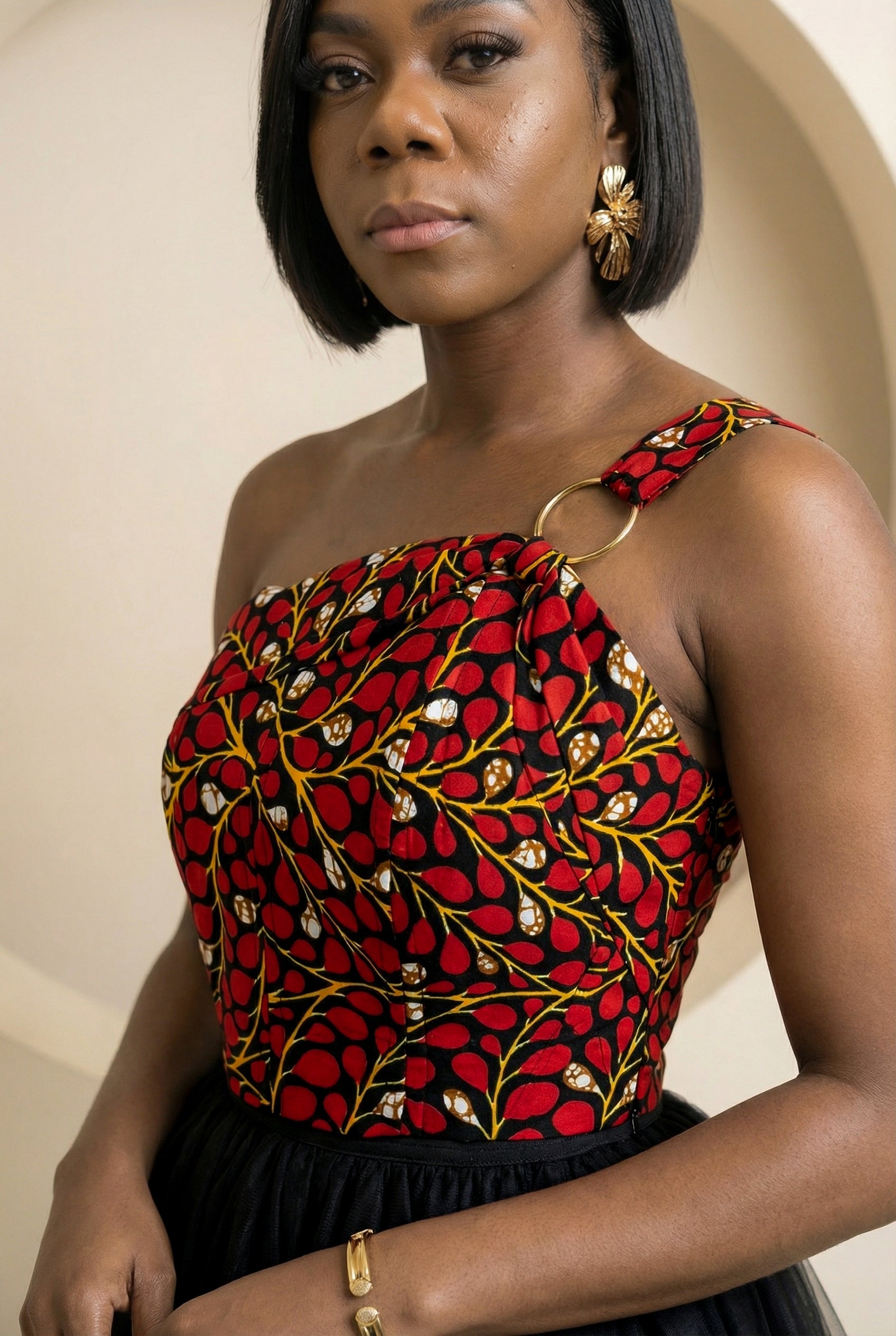 Ariselle One-Shoulder Print Corset