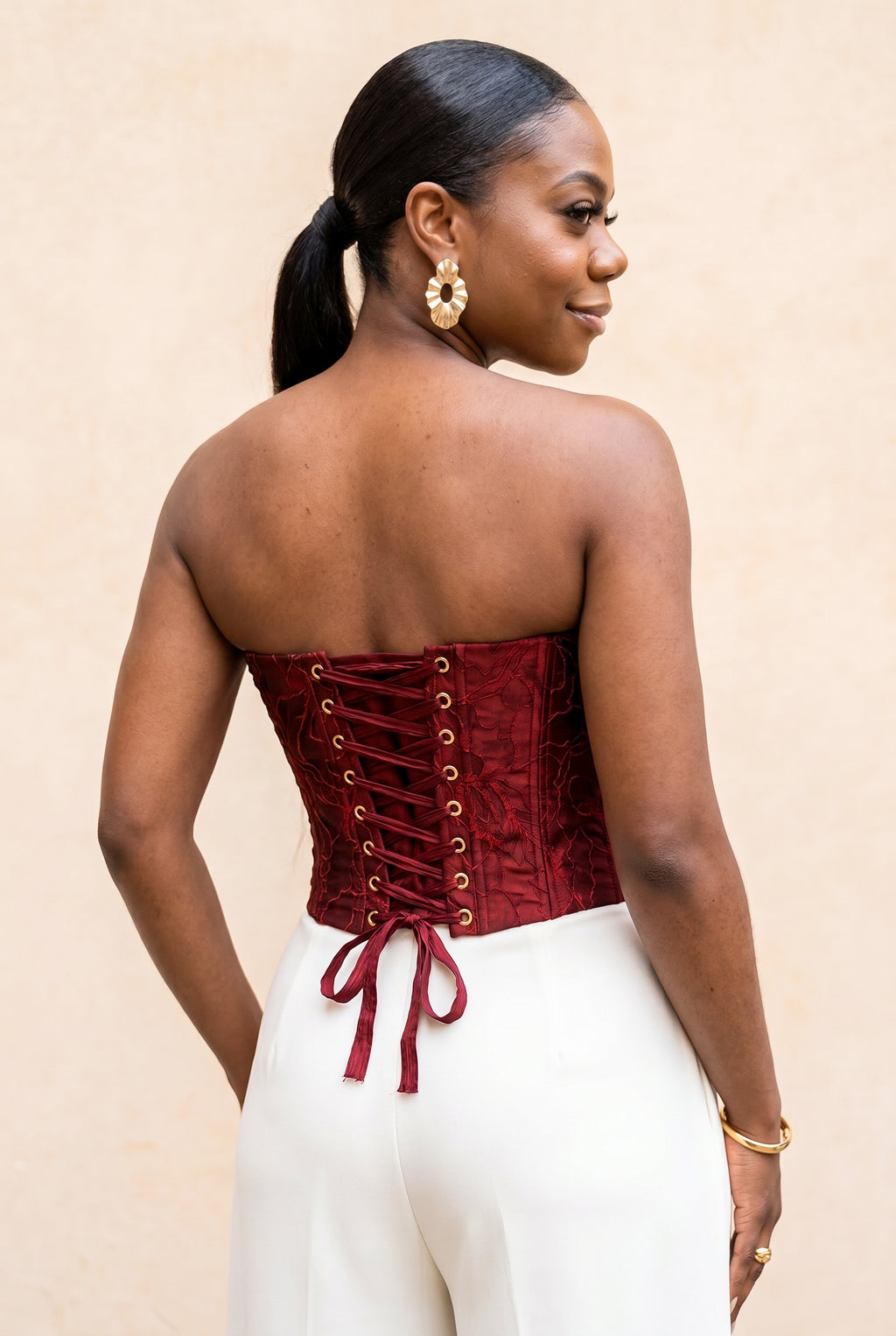 Deep Red Jacquard  Corset