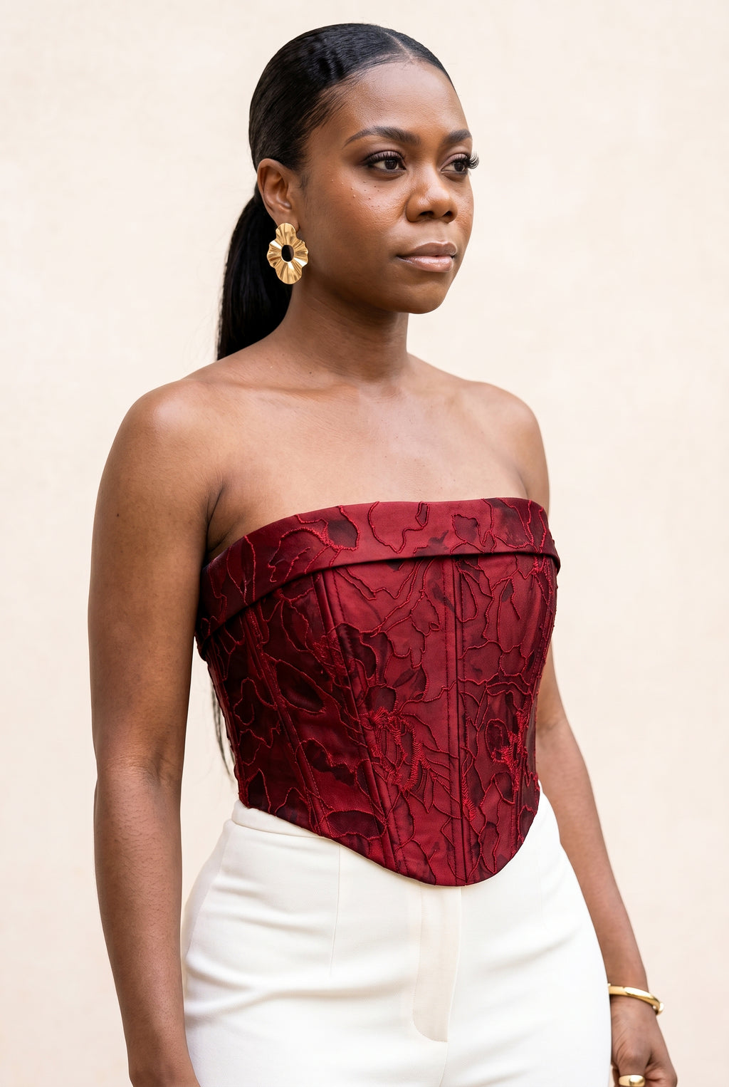 Deep Red Jacquard  Corset