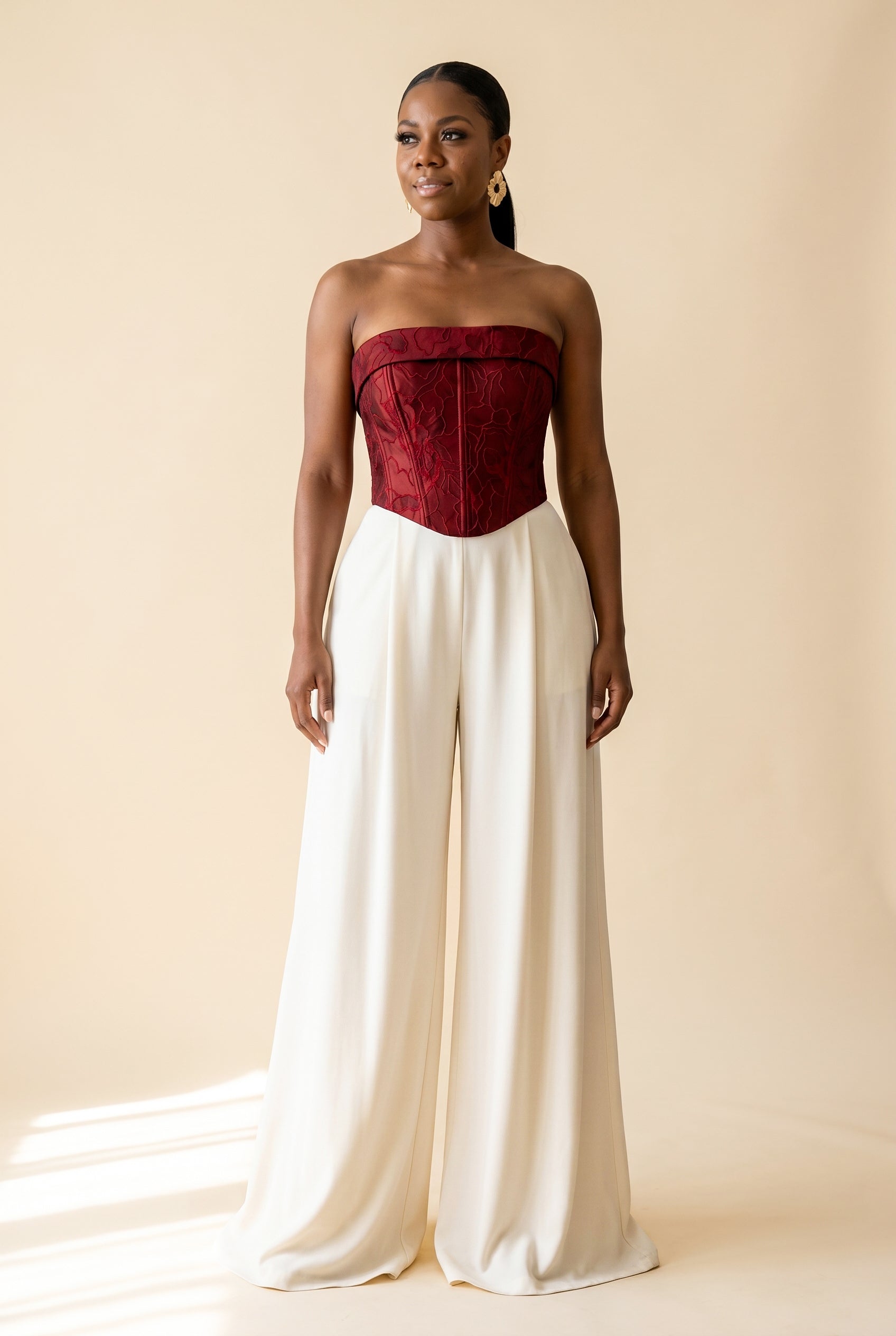 Deep Red Jacquard  Corset