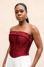 Deep Red Jacquard  Corset