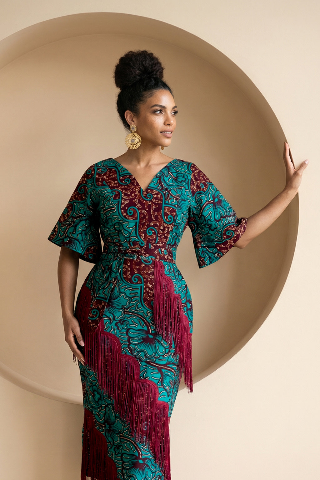 Ellmira Fringe Detail Midi Dress