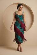 Ellmira Fringe Detail Strap Midi Dress