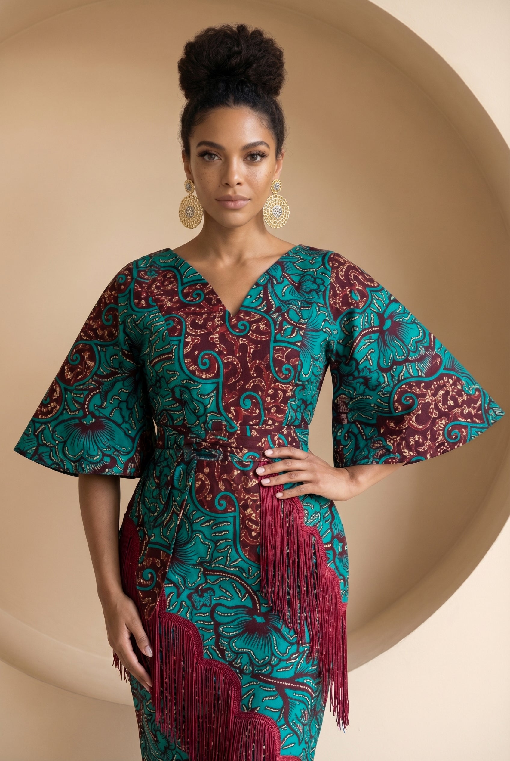 Ellmira Fringe Detail Midi Dress