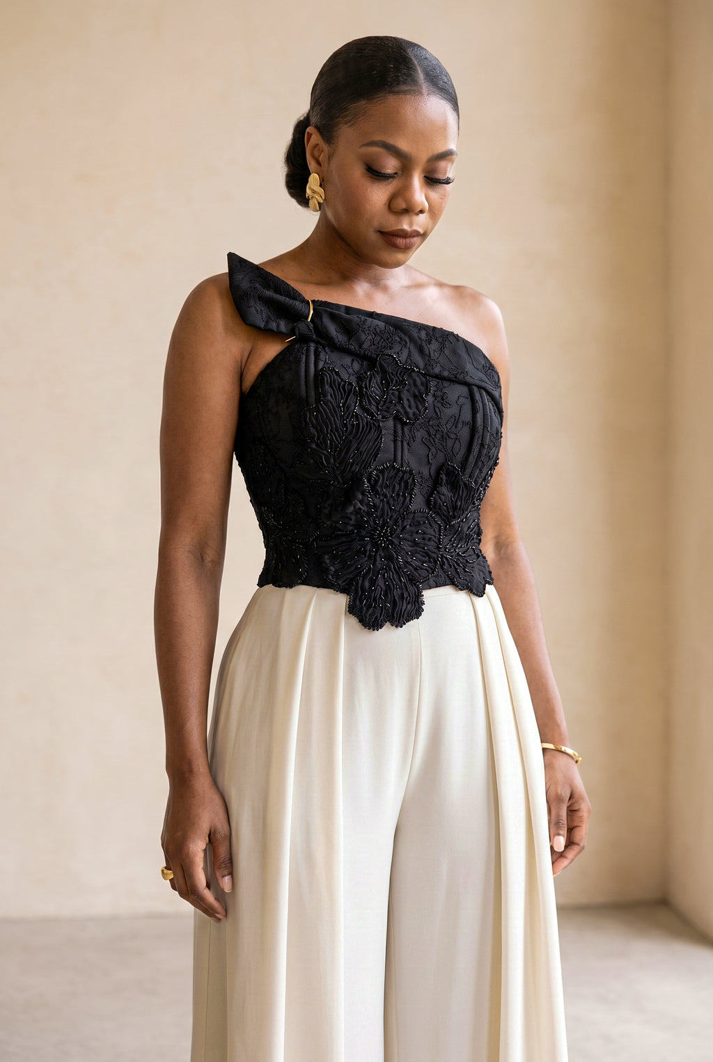 Black Floral Embellished Corset