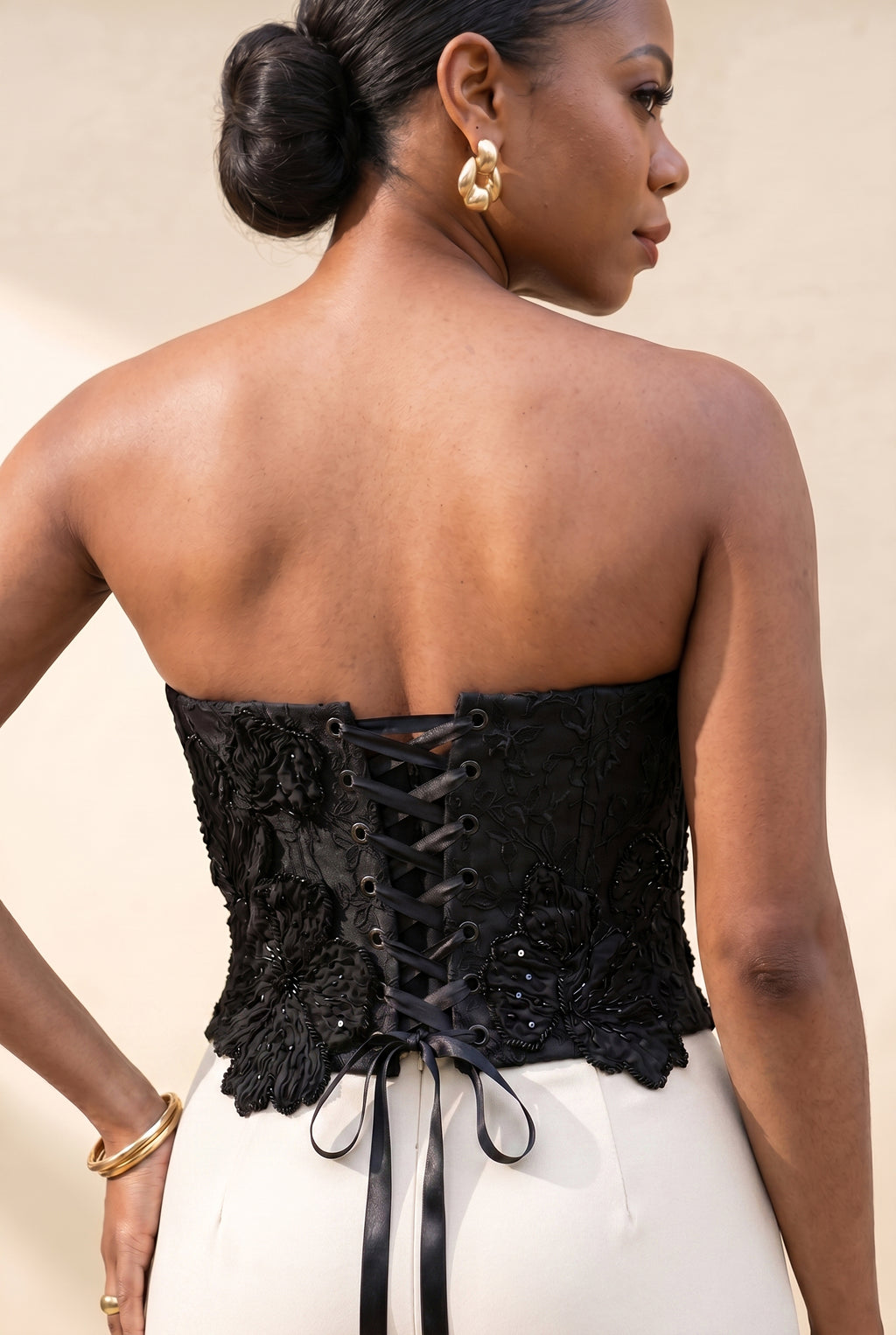 Black Floral Embellished Corset