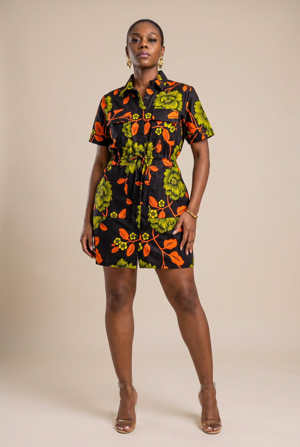 African Print Utility Shirt Dress