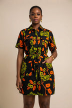 African Print Utility Shirt Dress