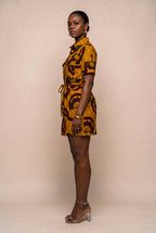 African Print Utility Shirt Dress - Mustard