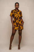 African Print Utility Shirt Dress - Mustard