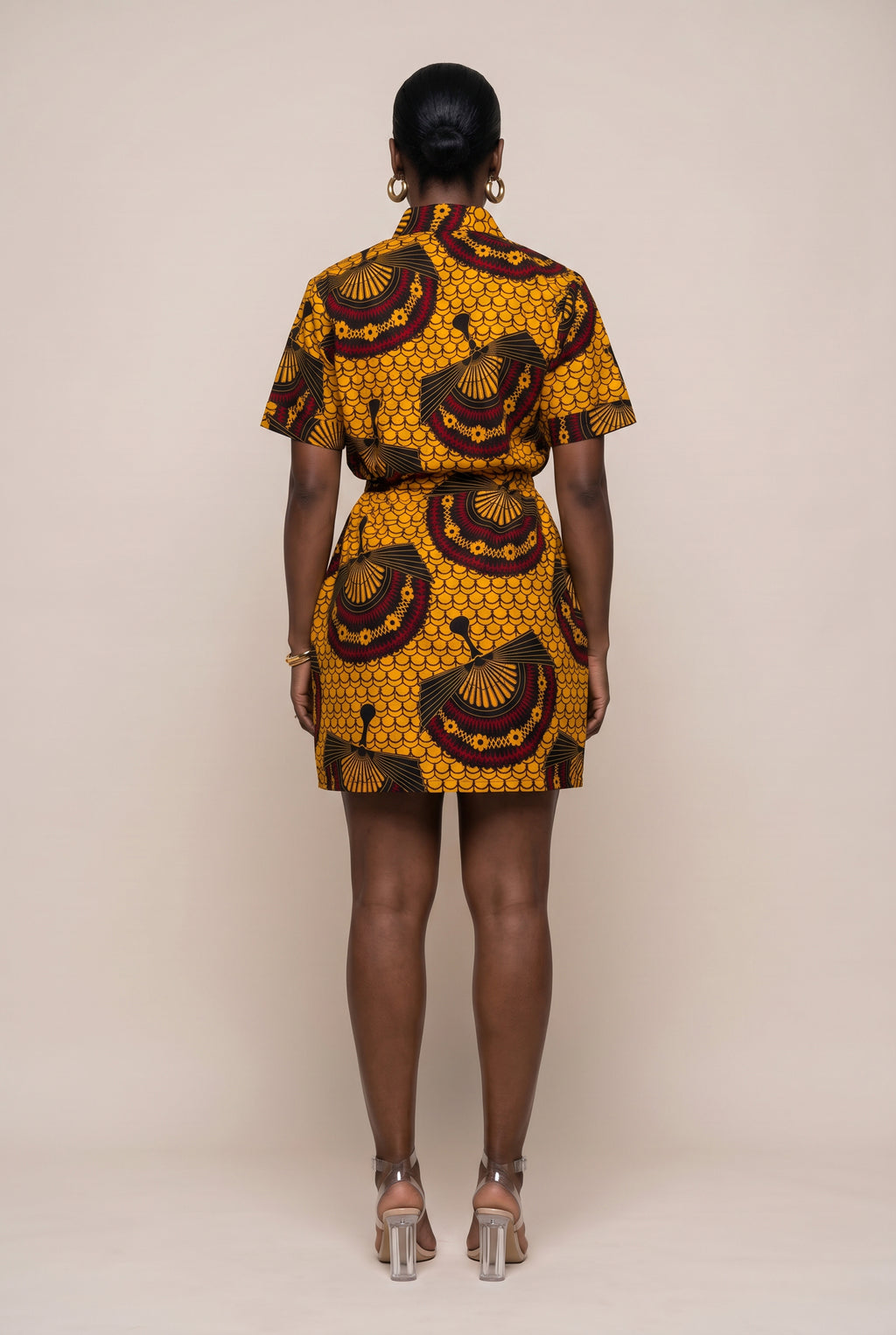 African Print Utility Shirt Dress - Mustard