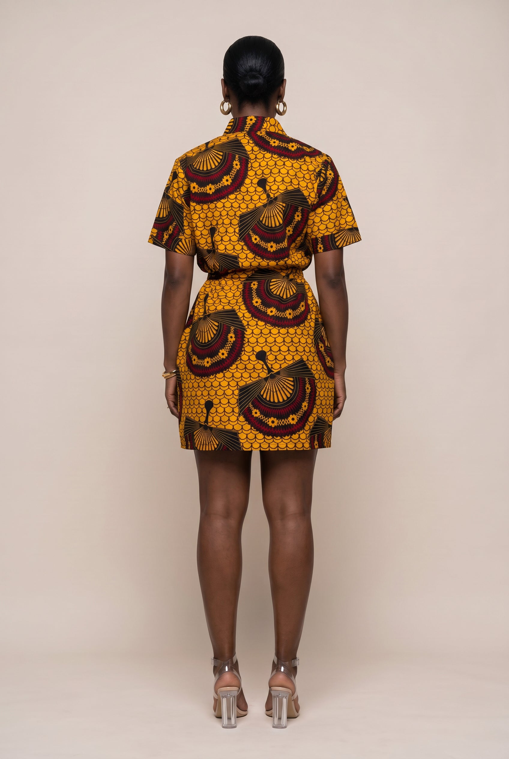 African Print Utility Shirt Dress - Mustard