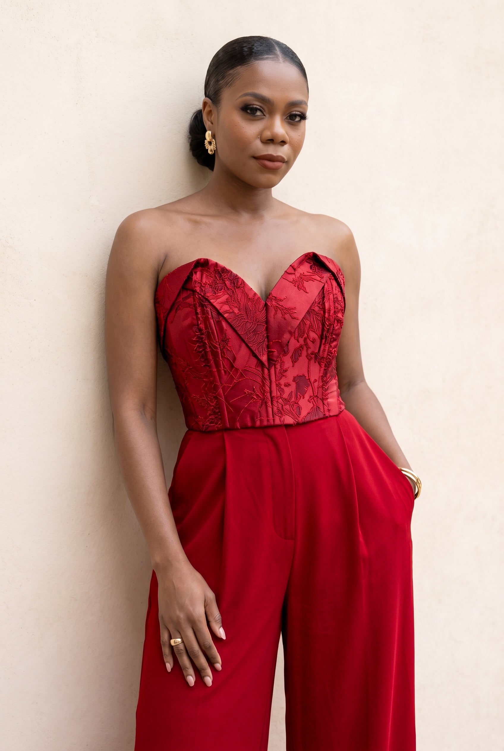 Red Floral Jacquard Corset