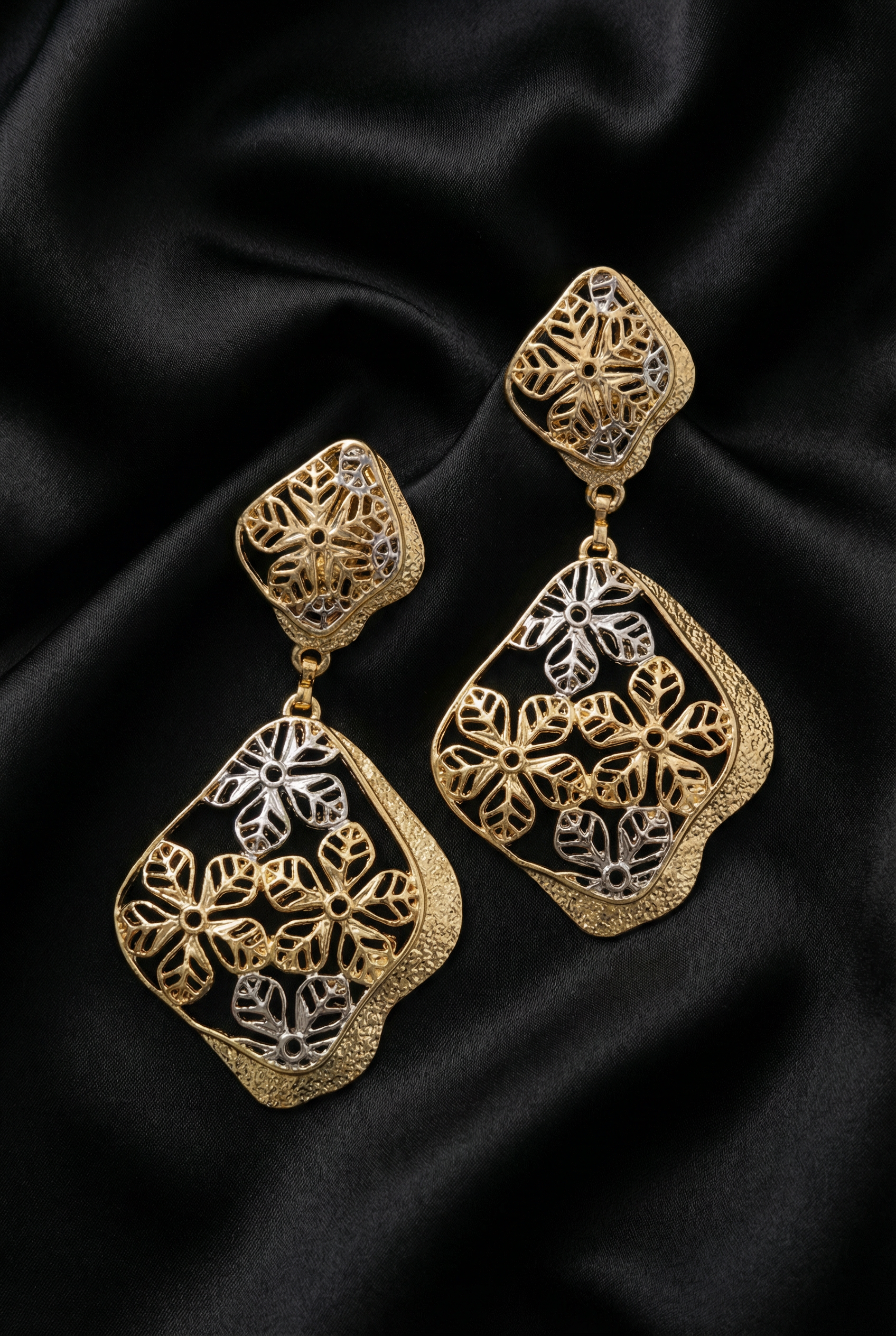 18k Gold-Plated Two-Tone Floral Drop Earrings