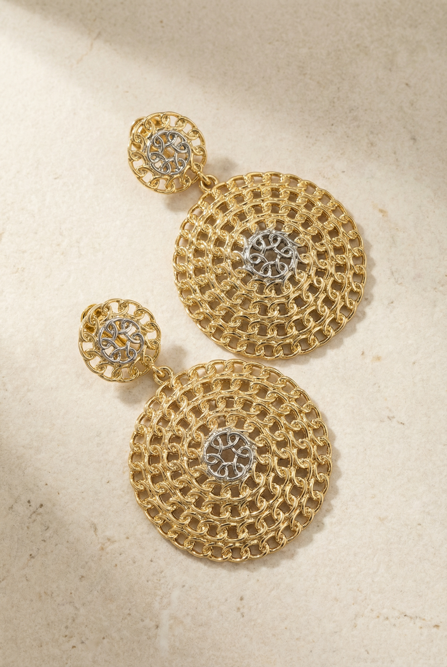 18k Gold-Plated Two-Tone Chain Drop Earrings