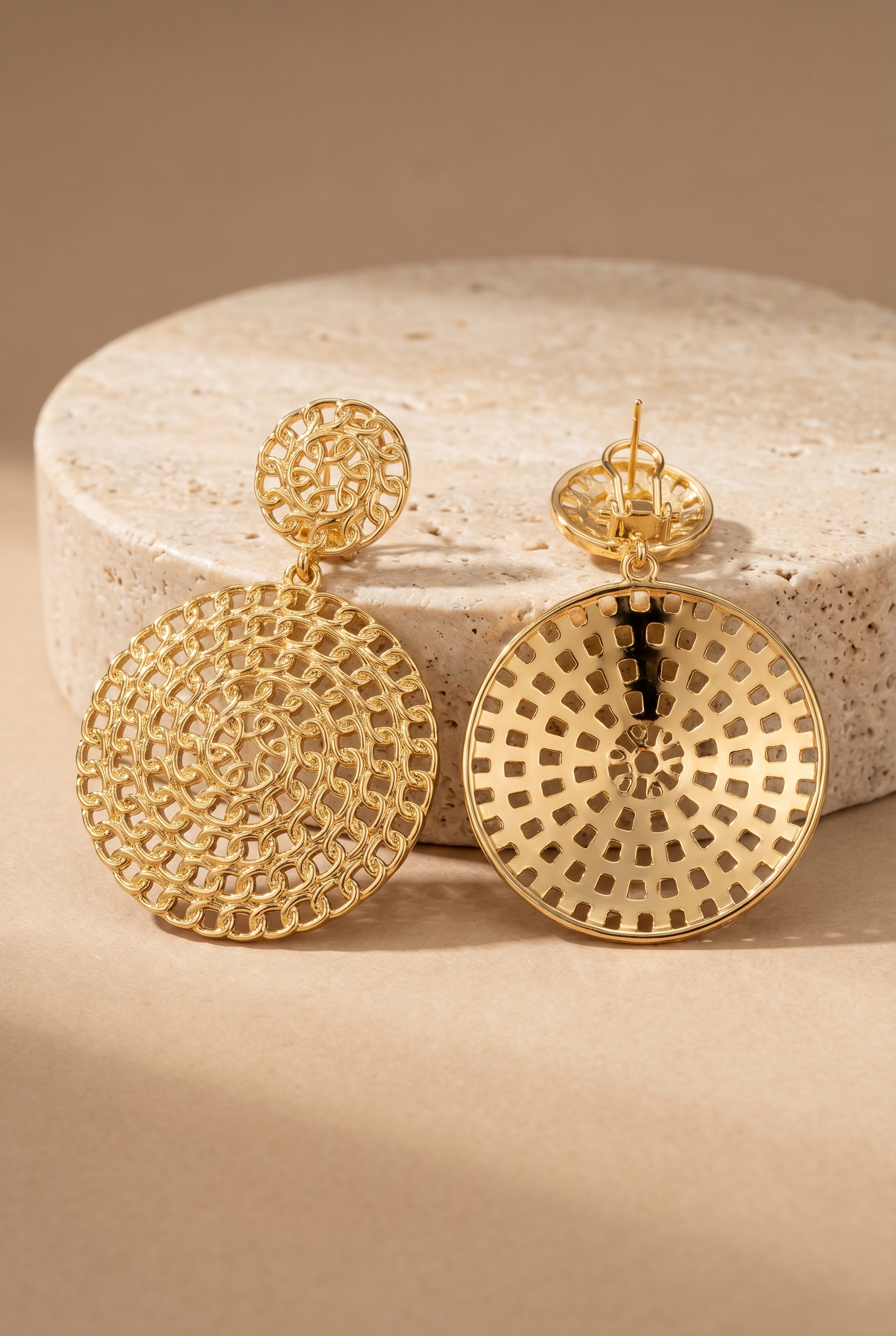 18k Gold-Plated Chain Textured Drop Earrings